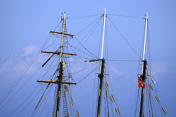 Image showing Three wooden masts