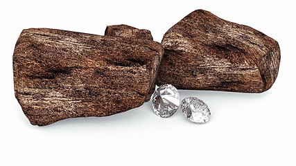 Image showing Brilliant diamonds and rocky boulders 3d illustration