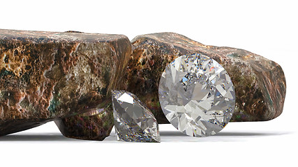 Image showing Brilliant diamonds and rocky boulders 3d illustration