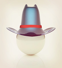 Image showing 3d blue metallic hats on white ball. Sapport icon. 3D illustrati