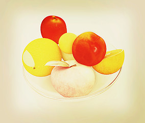 Image showing Citrus and apples. 3D illustration. Vintage style.