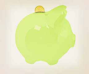 Image showing piggy bank and falling coins. 3D illustration. Vintage style.