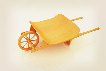 Image showing wooden wheelbarrow. 3D illustration. Vintage style.