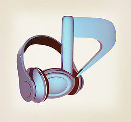 Image showing headphones and 3d note. 3D illustration. Vintage style.