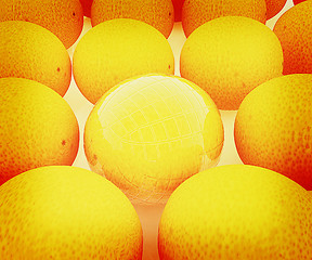 Image showing Glossy ripe oranges on white background. 3D illustration. Vintag