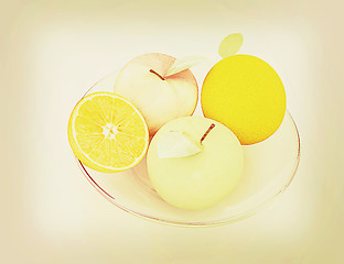 Image showing Citrus and apple. 3D illustration. Vintage style.