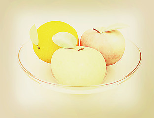 Image showing Citrus and apple. 3D illustration. Vintage style.