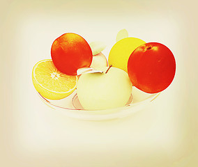 Image showing Citrus and apples. 3D illustration. Vintage style.