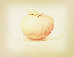 Image showing apple on a plate . 3D illustration. Vintage style.