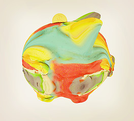 Image showing Piggy bank of colorful strokes. 3D illustration. Vintage style.
