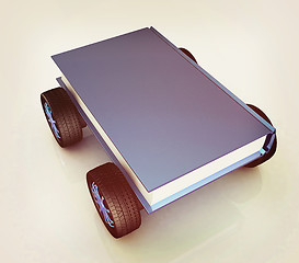 Image showing On race cars in the world of knowledge concept. 3D illustration.
