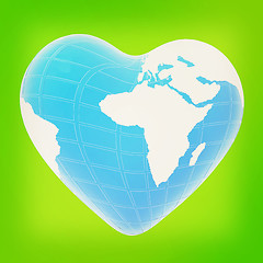 Image showing 3d earth to heart symbol. 3D illustration. Vintage style.