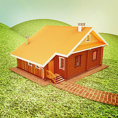 Image showing Wooden house. 3D illustration. Vintage style.