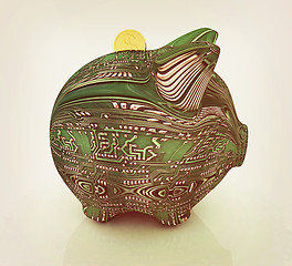 Image showing electronic piggy bank. 3D illustration. Vintage style.