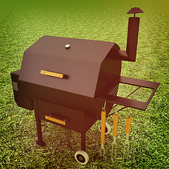 Image showing oven barbecue grill. 3D illustration. Vintage style.