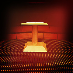 Image showing 3d render of podium with an open book . 3D illustration. Vintage