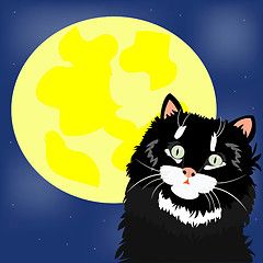 Image showing Black cat and moon