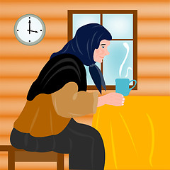 Image showing Aging grandmother and mug of hot tea