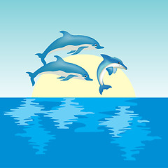 Image showing Dolphins on sunrise