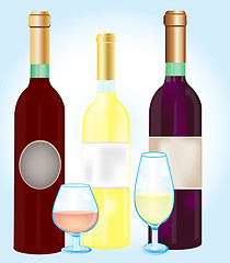Image showing Three bottles blame and goblets