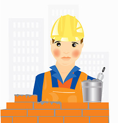 Image showing Worker builder places brick