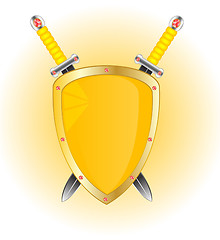 Image showing Gold shield and weapon