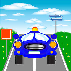 Image showing Blue car goes on road