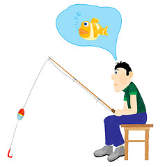 Image showing Illustration men thinking about fishing