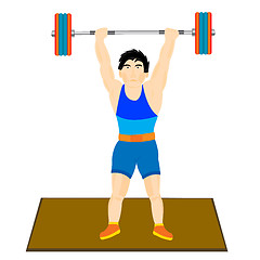 Image showing Man athlete raises barbell