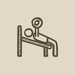 Image showing Man lifting barbell sketch icon.