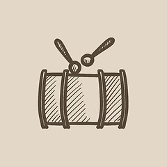 Image showing Drum with sticks sketch icon.