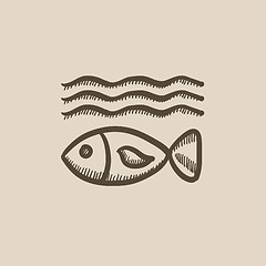 Image showing Fish under water sketch icon.