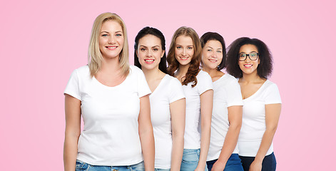 Image showing group of happy different women in white t-shirts