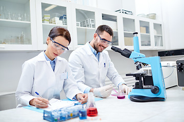 Image showing young scientists making test or research in lab