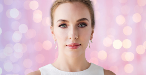 Image showing face of beautiful woman or bride in white dress