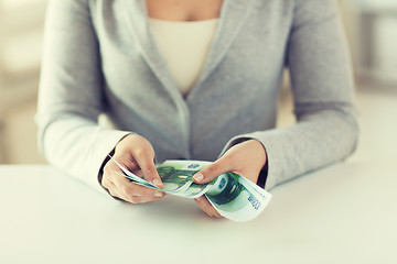 Image showing close up of woman hands counting euro money