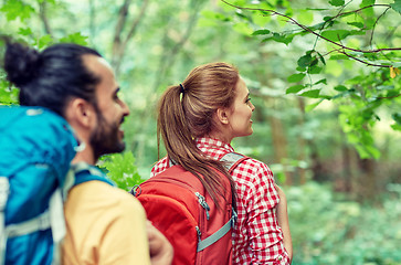 Image showing group of smiling friends with backpacks hiking