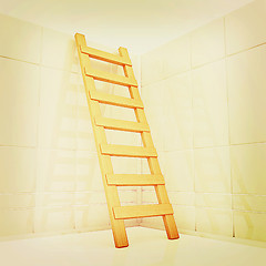 Image showing White reflective wall and stairs . 3D illustration. Vintage styl