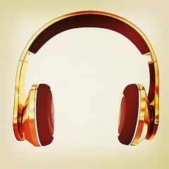 Image showing Gold headphones icon . 3D illustration. Vintage style.