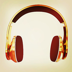 Image showing Golden headphones. 3D illustration. Vintage style.