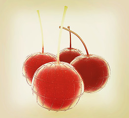 Image showing sweet cherries . 3D illustration. Vintage style.