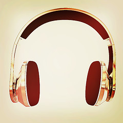 Image showing Chrome headphones. 3D illustration. Vintage style.