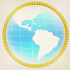 Image showing 3d globe icon with highlights . 3D illustration. Vintage style.