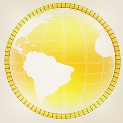 Image showing Yellow 3d globe icon with highlights . 3D illustration. Vintage 