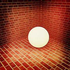 Image showing The white plastic ball in the corner of a brick . 3D illustratio