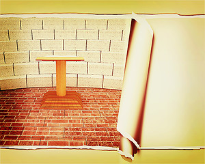 Image showing Abstract futuristic interior. Brick scene with cathedra and trib