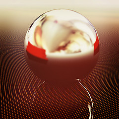 Image showing Chrome ball on light path to infinity. 3D illustration. Vintage 