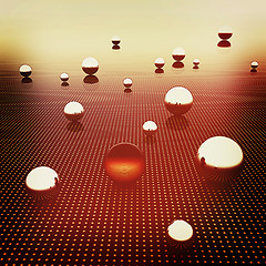 Image showing Chrome ball on light path to infinity. 3D illustration. Vintage 