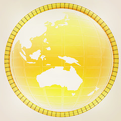 Image showing Yellow 3d globe icon with highlights . 3D illustration. Vintage 