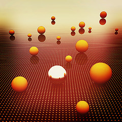 Image showing Chrome ball on light path to infinity. 3D illustration. Vintage 